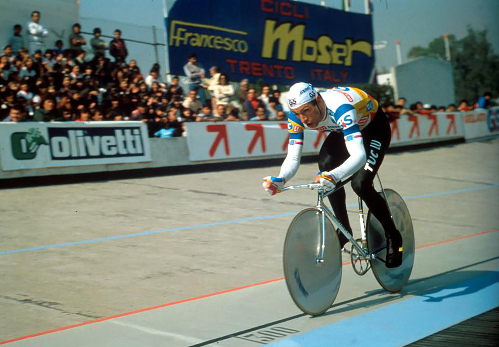 FOTO OMEGA/PENAZZO 1984 CITTA DEL MESSICO FRANCESCO MOSER IN AZIONE NEL RECORD DELL_ORA DI CILISMO - FOTO OMEGA/PENAZZO 1984 CITTA DEL MESSICO FRANCESCO MOSER IN AZIONE NEL RECORD DELL'ORA DI CILISMO